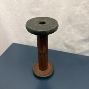 Vintage Industrial 7” Wooden Textile Spool Wood Metal Green Farmhouse Sewing